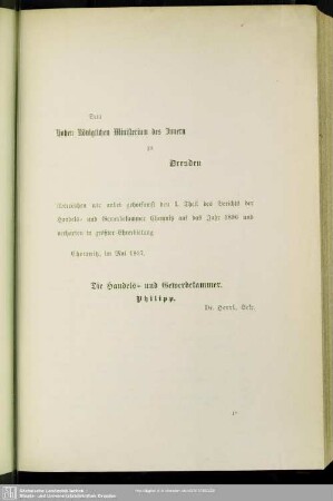 Dem Hohen Königlichen Ministerium des Innern zu Dresden