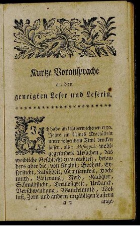 Kurze Voransprache an den geneigten Leser und Leserin.