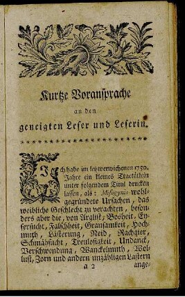 Kurze Voransprache an den geneigten Leser und Leserin.