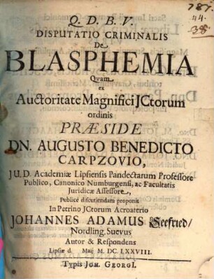 Disputatio Criminalis De Blasphemia