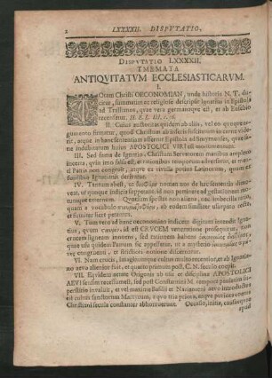 Disputatio LXXXXII. Tmemata Antiquitatum Ecclesiasticarum.