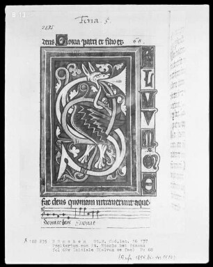Psalterium mit Kalendar aus Sankt Nicola bei Passau — Initiale S (alvum me fac), Folio 68 verso