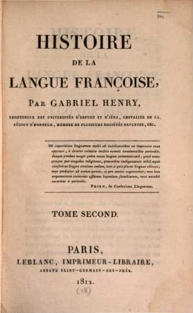 Histoire de la langue françoise. 2