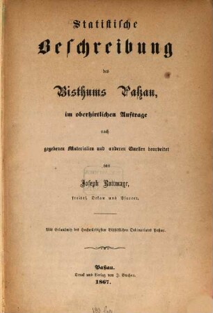 Statistische Beschreibung des Bisthums Passau