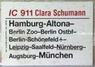 Zuglaufschild für einen IC-Zug