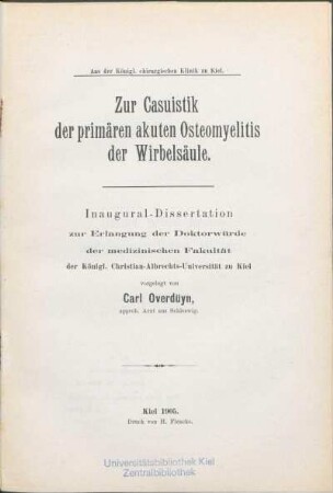 Zur Casuistik der primären akuten Osteomyelitis der Wirbelsäule