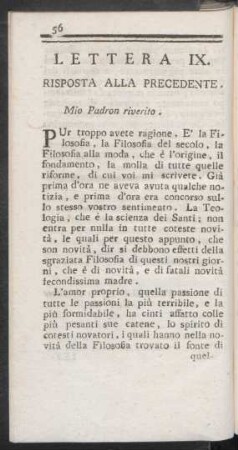 Lettera IX. Risposta Alla Precedente