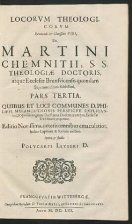 3: Loci Theologici Dn. Martini Chemnitii ...