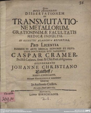 Dissertationem de transmutatione metallorum