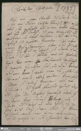 Eigenh. Brief von Johanna Christiane Erdmuthe Schlegel an August Wilhelm von Schlegel, Hannover, 1793