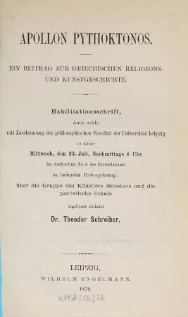 Apollon Pythoktonos : ein Beitrag zur griechischen Religions- und Kunstgeschichte