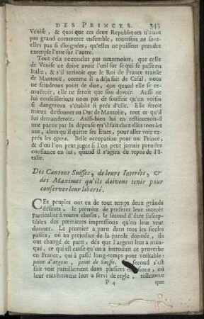 Des Cantons Suisses, de leurs Interêts, & des Maximes qu’ils doivent tenir pour conserver leur liberté