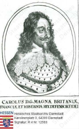 Charles I. König v. Großbritannien (1600-1649) / Porträt in Medaillon mit lateinischer Sockelinschrift, Brustbild