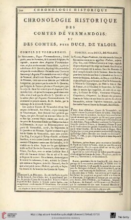 Chronologie historique des comtes de Vermandois, et des comtes, puis ducs, de Valois