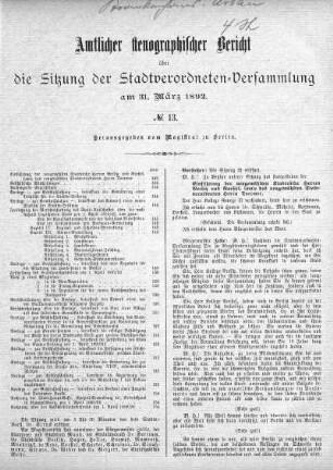 No. 13, 31. März 1892