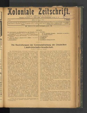 Die Bestrebungen der Kolonialabteilung der Deutschen Landwirtschafts-Gesellschaft.