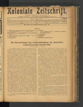 Die Bestrebungen der Kolonialabteilung der Deutschen Landwirtschafts-Gesellschaft.