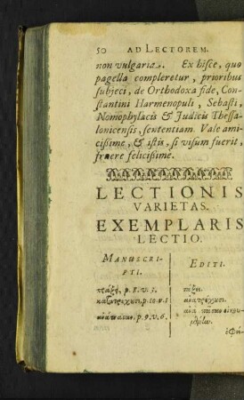 Lectionis Varietas. Exemplaris Lectio. [u. a.]