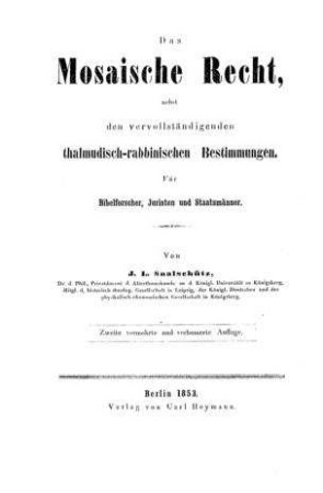 In: Das mosaische Recht ; Band 1