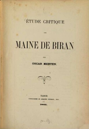 Étude critique sur Maine de Biran