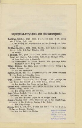Schriftsteller-Verzeichnis und Quellennachweise
