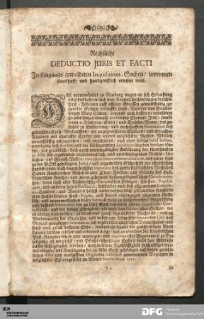 Rechtliche Deductio Juris Et Facti [...].