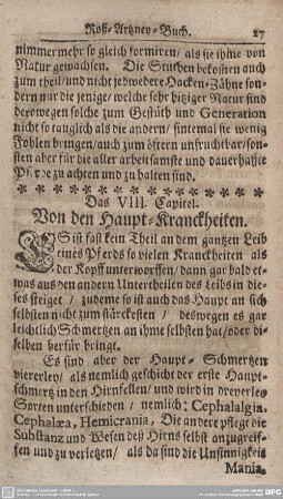 Das VIII. Capitel. Von den Haupt-Kranckheiten.