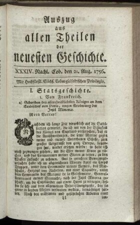 XXXIV. Nachl. Cob. den 21. Aug. 1756.
