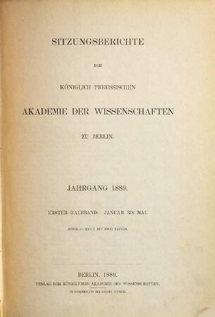 Sitzungsberichte der Preussischen Akademie der Wissenschaften zu Berlin. 1889,1