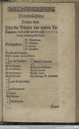Dritter theil. Uber die Bücher des newen Testaments