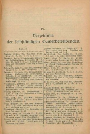 IV. Verzeichnis der selbständigen Gewerbetreibenden