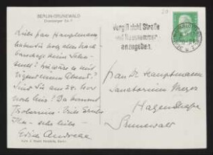 Brief von Edith Andreae an Margarete Hauptmann