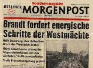 Sonderausgabe der "Berliner Morgenpost" zum Mauerbau