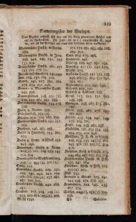Namenregister der Verleger.