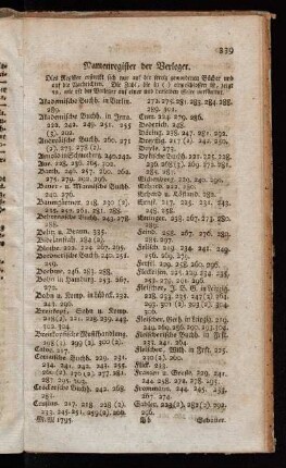 Namenregister der Verleger.