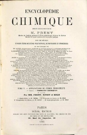 Encyclopédie chimique, Tome 5. Applications de chimie inorganique
