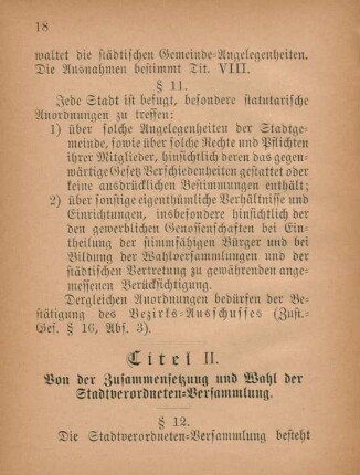 Titel II. Von der Zusammensetzung und Wahl der Stadtverordneten-Versammlung