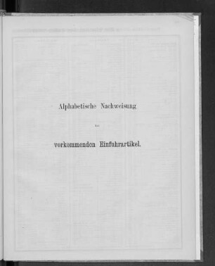 Alphabetische Nachweisung der vorkommenden Einfuhrartikel.