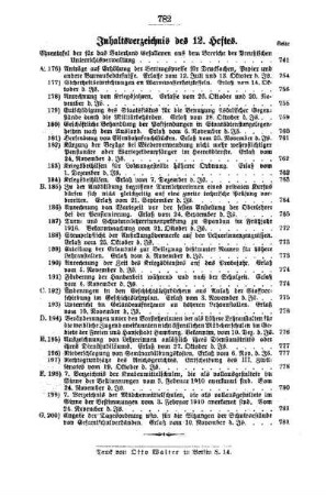 Inhaltsverzeichnis des 12. Heftes