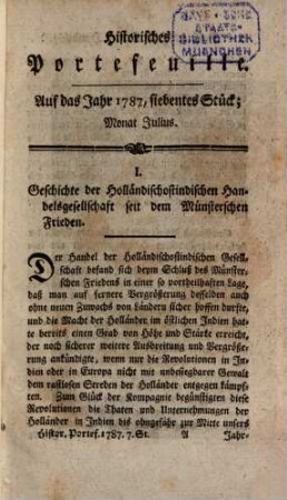 Historisches Portefeuille : zur Kenntnis der gegenwärtigen und vergangenen Zeit. 6. 1787, Nr. 7 - 12