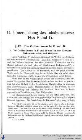 II. Untersuchungs des Inhalts der Hss F und D.