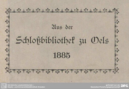 Exlibris: Aus der Schloßbibliothek zu Oels 1885