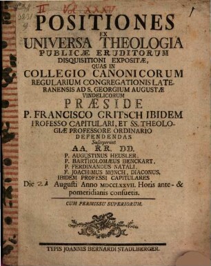 Positiones ex universa theologia : publicae eruditorum disquisitioni expositae