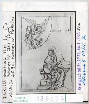Berlin, Staatsbibliothek: Cod. Theol. Lat. 4°5, Evangeliar, Evangelist Matthäus