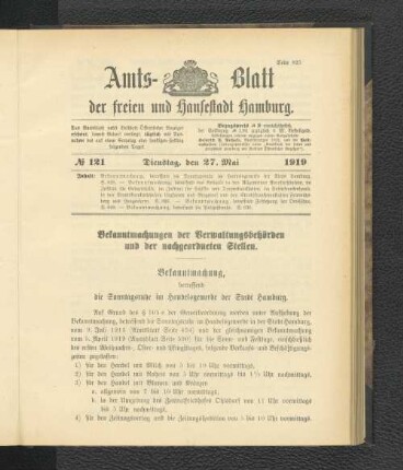 No.121, Dienstag, den 27. Mai 1919