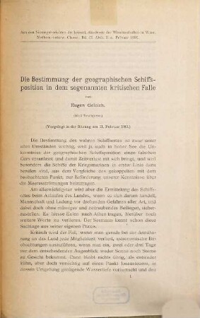 Die Bestimmung der geographischen Schiffsposition in dem sogenannten kritischen Falle