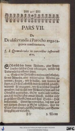 Pars VII. De observandis à Parocho erga captivos condemnatos.