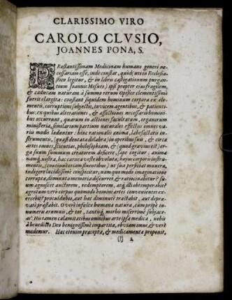Clarissomo viro Carolo Clusio ...
