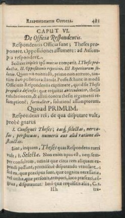 Caput VI. De Officia Respondentis