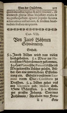 Cap. VIII. Von Jacob Böhmen Schwärmerey